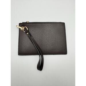 Brown Faux Leather Wristlet Pouch – Zipper Wallet Clutch with Strap